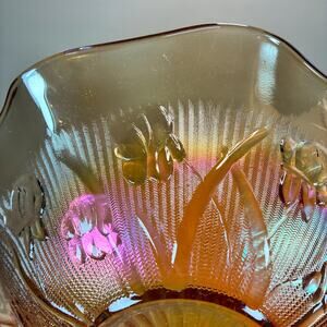 Jeanette Glass Co. Iris & Herringbone Marigold Carnival Glass 11” Serving Bowl